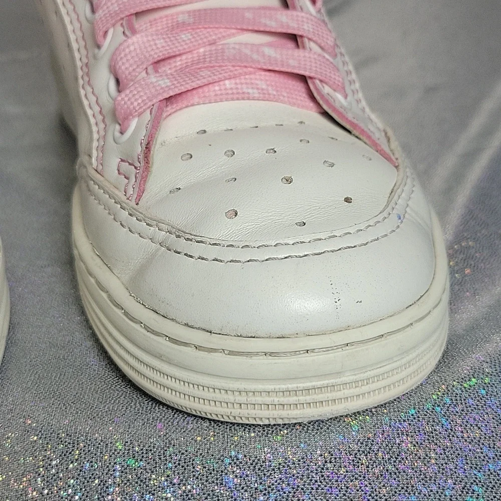 Chanel 21P Calfskin Leather White Low-top Sneakers Trainers Sz:35.5 Pink Spatter - Picture 13 of 15